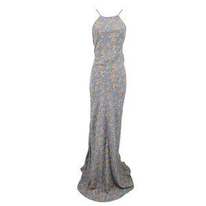 New Flynn Skye Anastasia Maxi Dress Womens XS Lace up Back Blue Floral Rayon